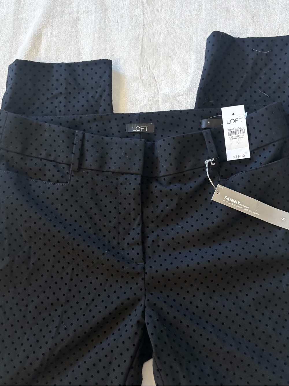 LOFT Black Polka Dot Straight-Leg Pants skinny ankle NWT Size 8